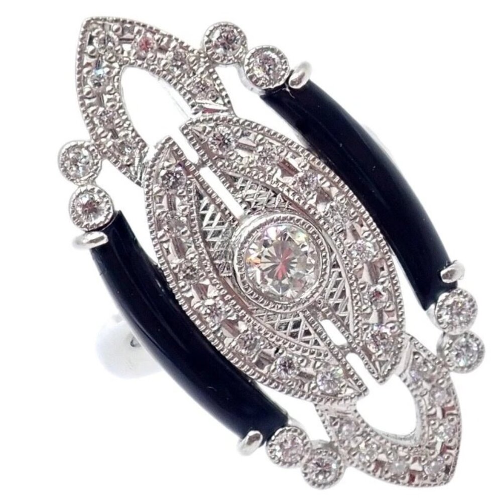 Vintage Estate Platinum Diamond 0.62ctw Onyx Ring sz 7.5
